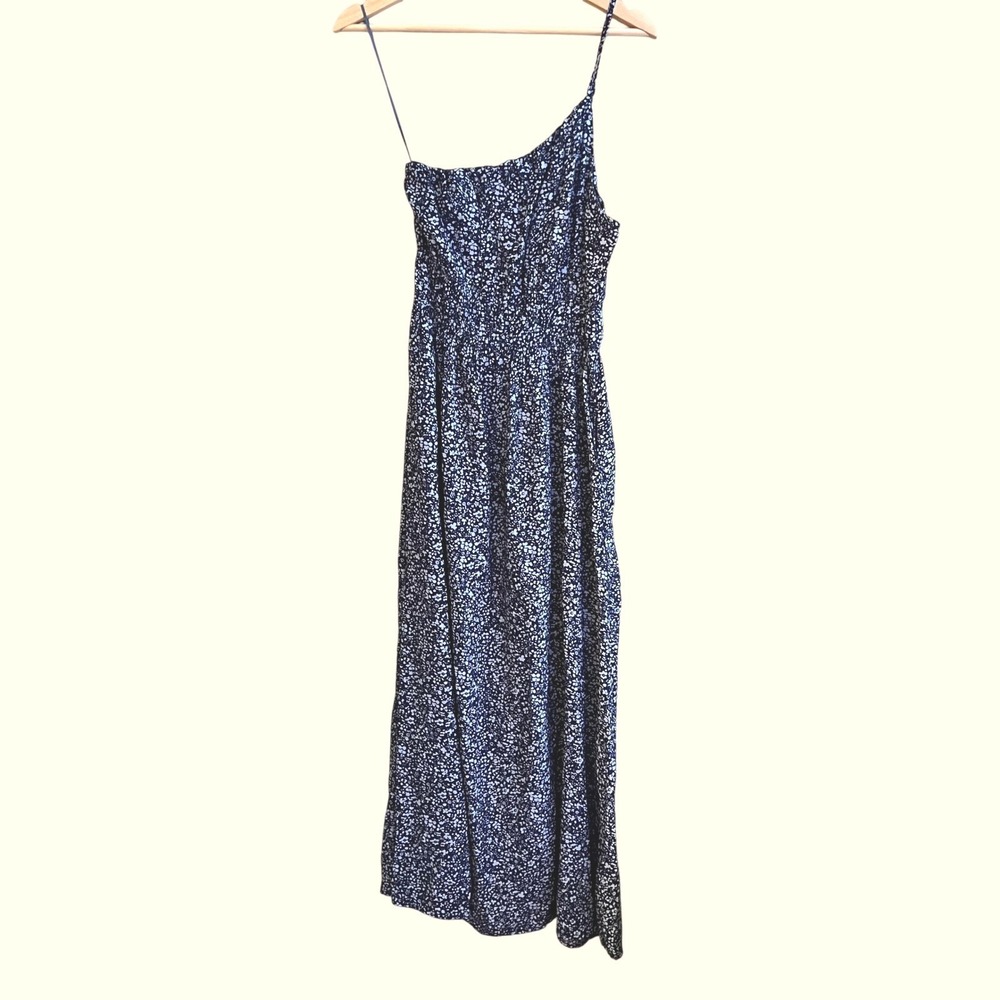 Abercrombie & Fitch Floral One Shoulder Maxi Dress Navy Blue White Size MT Tall